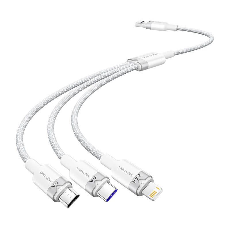 USB 2.0 A-3-in-1 6A kábel Vention CTRWG 1.5M (fehér)