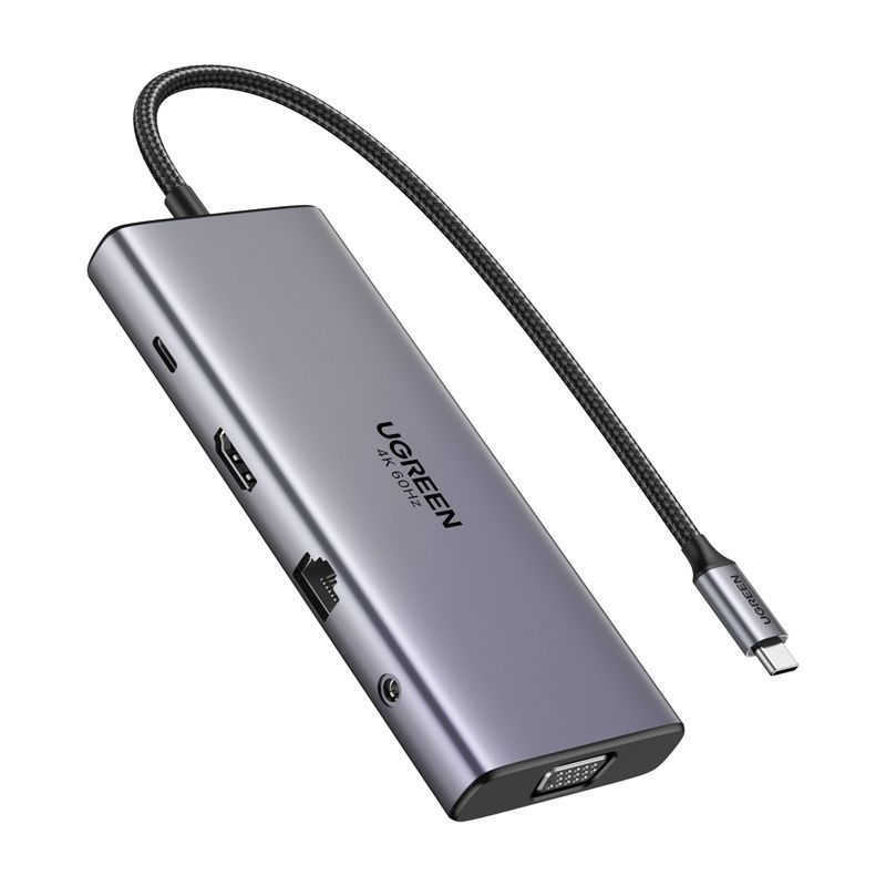 Ugreen CM639 USB-C Hub, HDMI, VGA, 2x USB-C 3.2 10Gbps, 2x USB, SD/TF, RJ45, AUX 3.5mm, PD, 4K 60 Hz