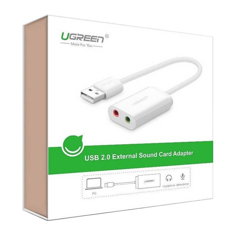 Ugreen US205 USB külső hangkártya adapter 15cm (fehér)