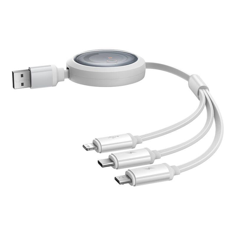 Baseus Free2Draw USB micro USB+USB-C+Lightning 3.5A, 1,1m (fehér)