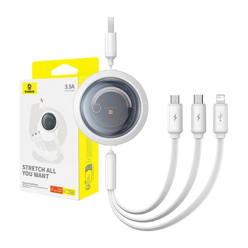 Baseus Free2Draw USB micro USB+USB-C+Lightning 3.5A, 1,1m (fehér)