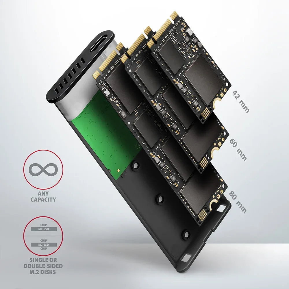 AXAGON EEM2-SBC SuperSpeed+ USB-C M.2 SATA külső SSD ház