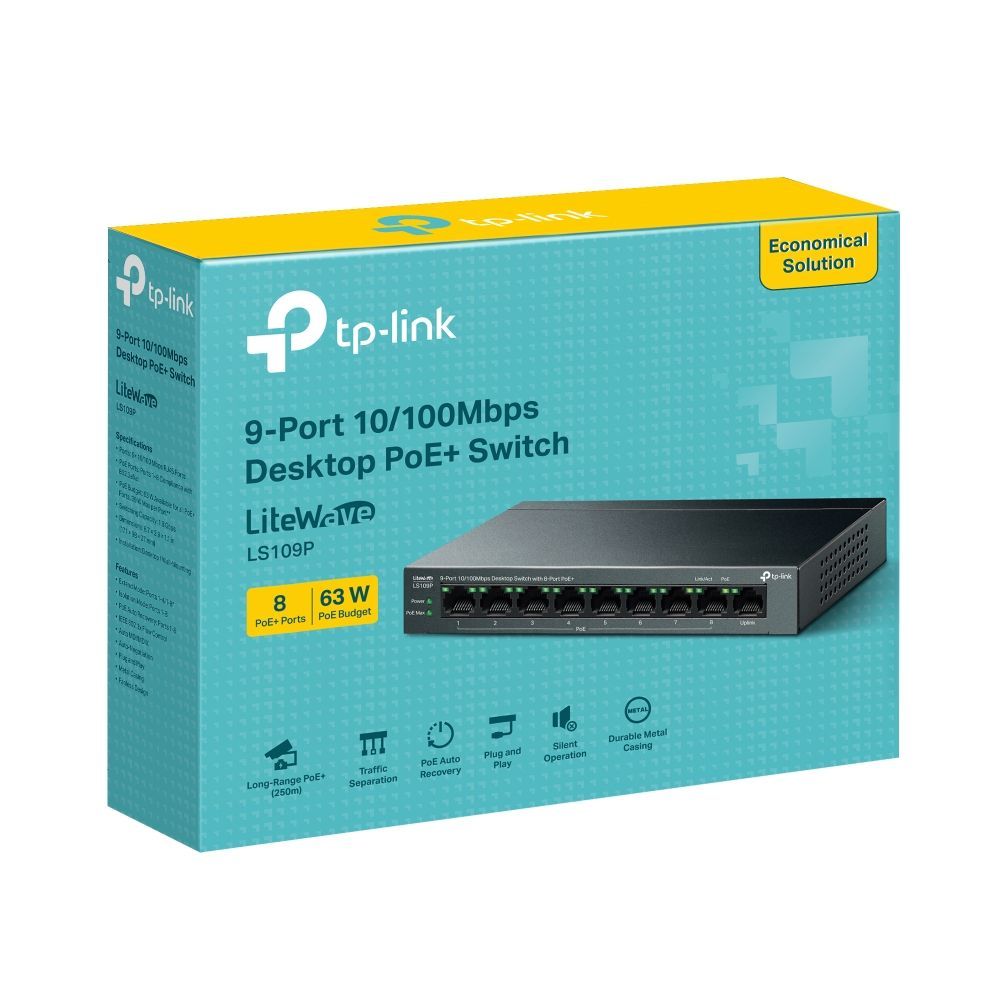 TP-Link LS109P 9-Port 10/100Mbps Desktop with 8-Port PoE+ Switch