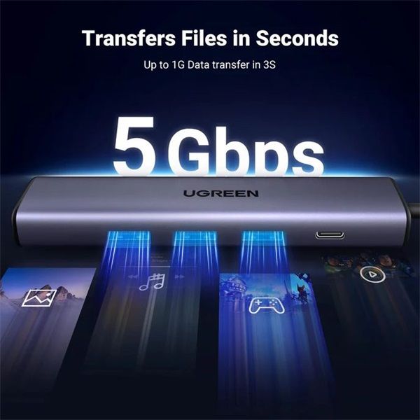 UGREEN USB-A HUB 3xUSB-A 1xUSB-C + 1Gb LANDocking Station Grey 60554