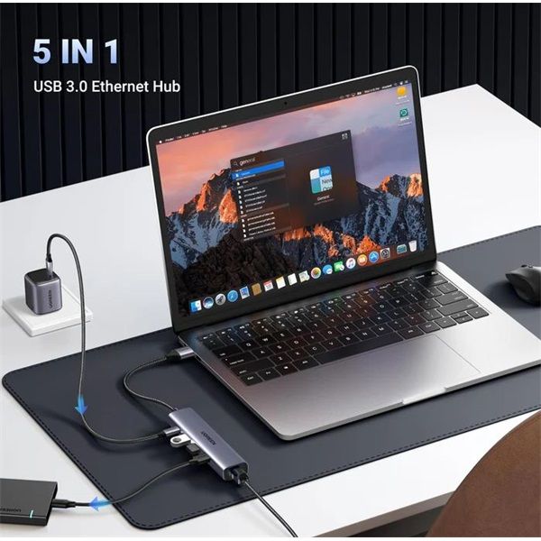 UGREEN USB-A HUB 3xUSB-A 1xUSB-C + 1Gb LANDocking Station Grey 60554