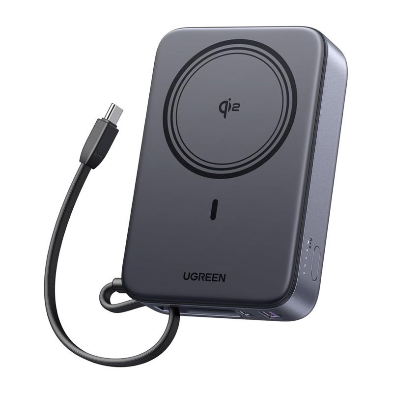 Ugreen PB567 20 000 mAh-s mágneses hordozható akkumulátor, USB + USB-C, Qi 2 15 W (szürke)