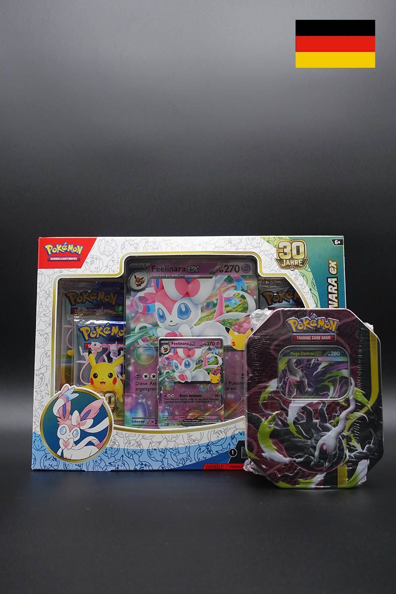 Pokemon - Bundle 30 Jahre Feelinara ex Kollektion + Mega ex Tin Pokemon - Bundle 30 Jahre Feelinara ex Kollektion + Mega ex Tin, Optionen:: Bundle mit Mega Darkrai ex Tin