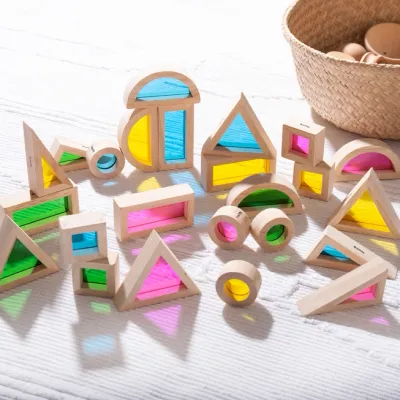 Rainbow Blocks - Set da costruzione blocchi colorati traslucidi in legno