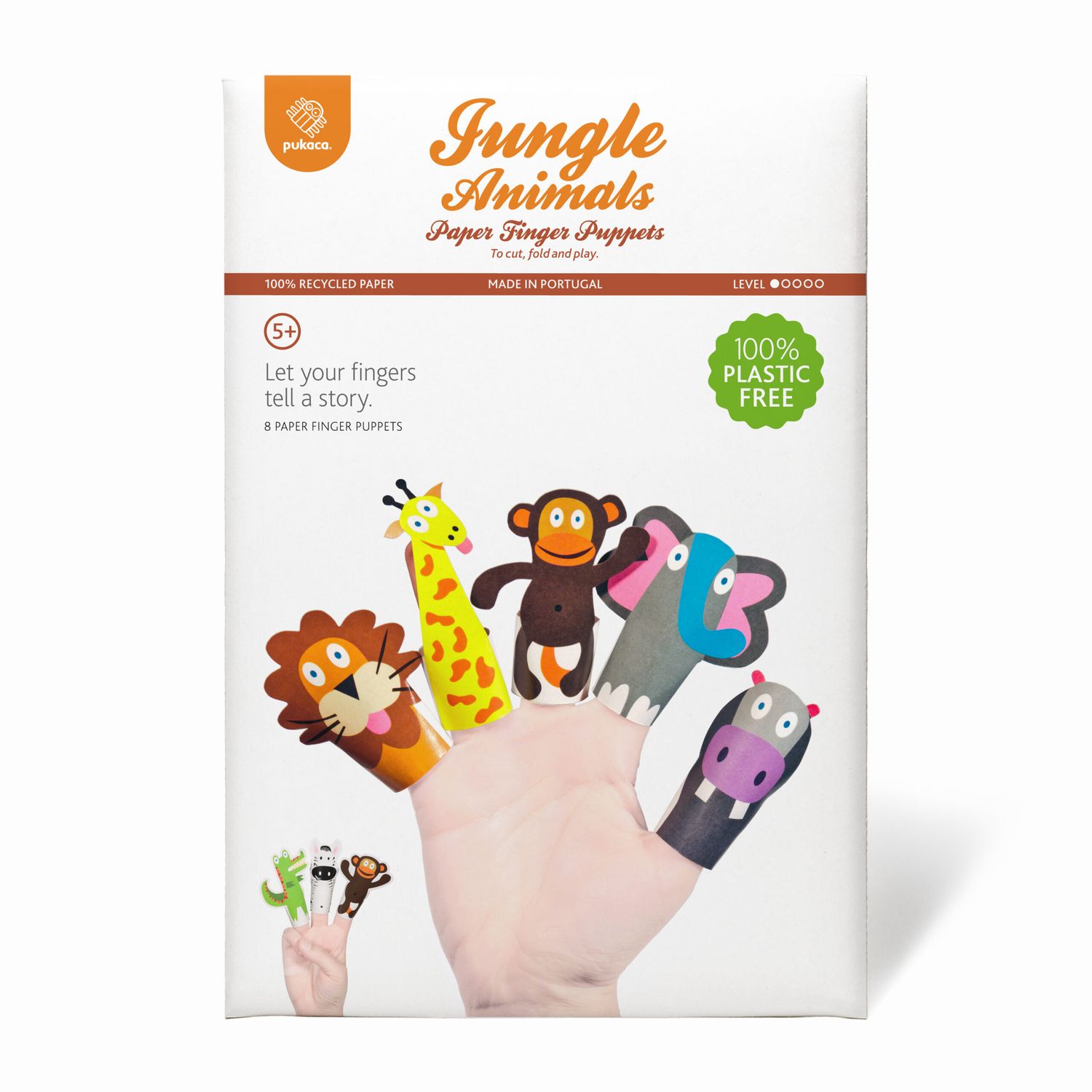 Marionette da dito di carta con animali della giungla