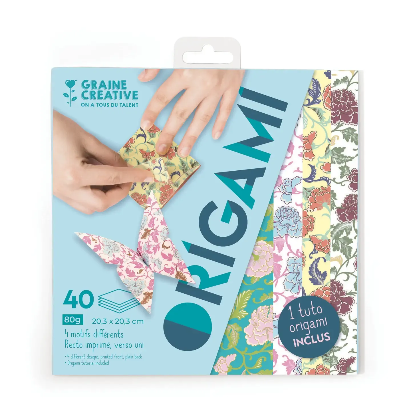 40 fogli origami 20x20 - 4 disegni colori pastello