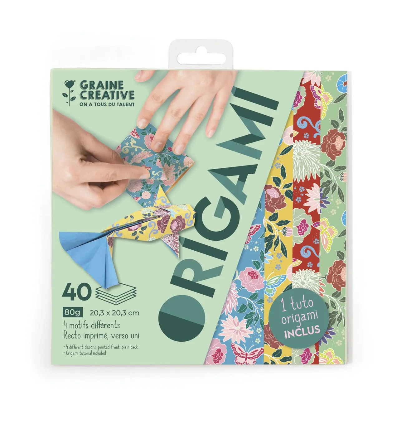 40 fogli origami 20x20 - 4 disegni colori vivaci