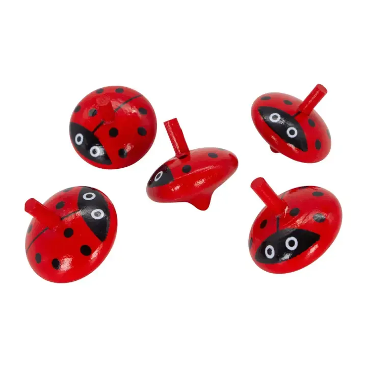 Set di trottole in legno coccinella con 5 trottole colorate Set di trottole in legno coccinella con 5 trottole colorate