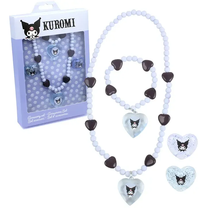SET DI GIOIELLI KUROMI: BRACCIALE, CATENA E 2 ANELLI