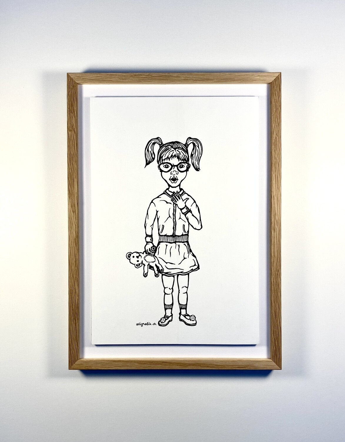 Originalzeichnung &#39;Mädchen mit Teddy&#39;