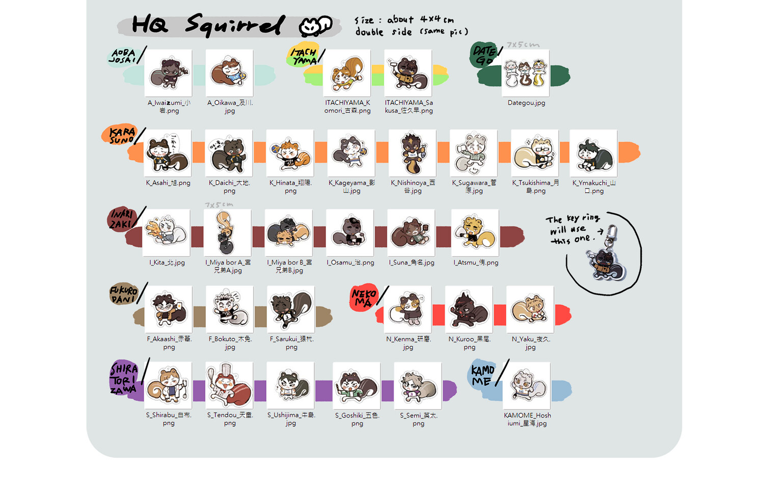 Haikyuu!! Merch by muto - Acrylic Charms Squirrels