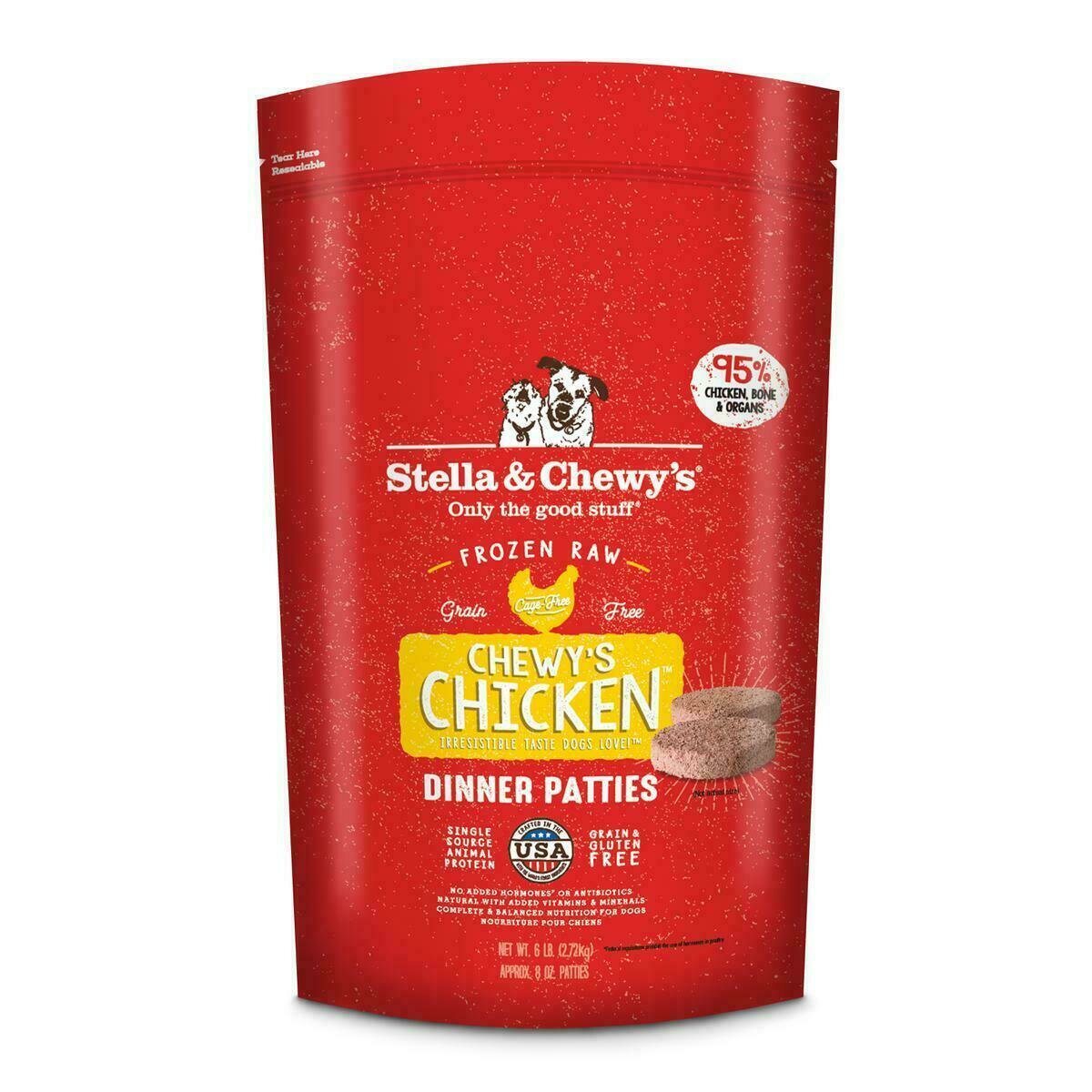 Stella &amp; Chewy&#39;s Chewy&#39;s Chicken 8 oz. Dinner Patties Grain-Free Raw Frozen Dog Food - 6 Pound