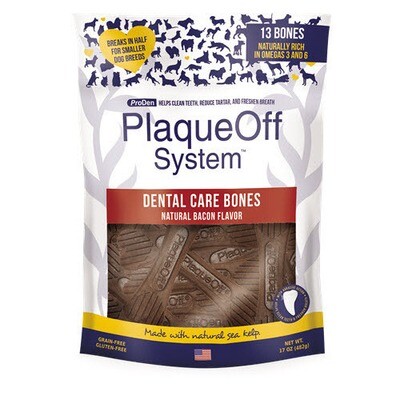 ProDen PlaqueOff System Dental Care Bones Natural Bacon Flavor Dental Dog Chew - 17 oz. Bag