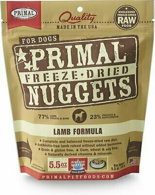 Primal Lamb Formula Nuggets Grain-Free Raw Freeze-Dried Dog Food - 5.5 oz. bag