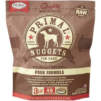 Primal Raw Nuggets Pork Formula Raw Frozen Dog Food - 3 Pounds
