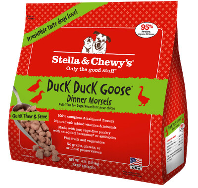 Stella &amp; Chewy&#39;s Duck Duck Goose Dinner Morsels Grain-Free Raw Frozen Dog Food - 4 Pound