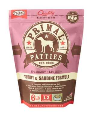 Primal Raw Turkey &amp; Sardine Patties Formula Frozen Dog Food - 6 Pound