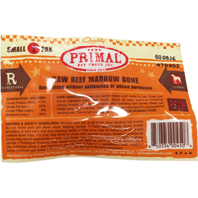 Primal Raw Beef Marrow Bone Raw Frozen Dog Treat - Small - 1 Pack