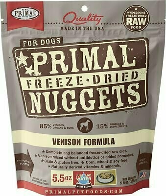Primal Venison Nuggets Grain-Free Raw Freeze-Dried Dog Food 5.5 oz
