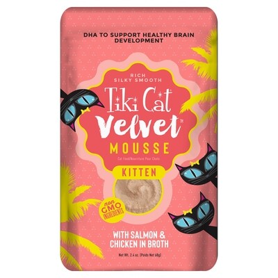 Tiki Cat Velvet Mousse Kitten with Salmon &amp; Chicken in Broth Wet Cat Food Pouch - 2.4 oz.