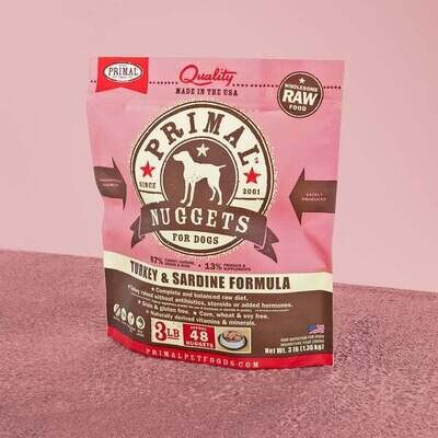 Primal Raw Nuggets Turkey &amp; Sardine Formula Raw Frozen Dog Food - 3 Pounds