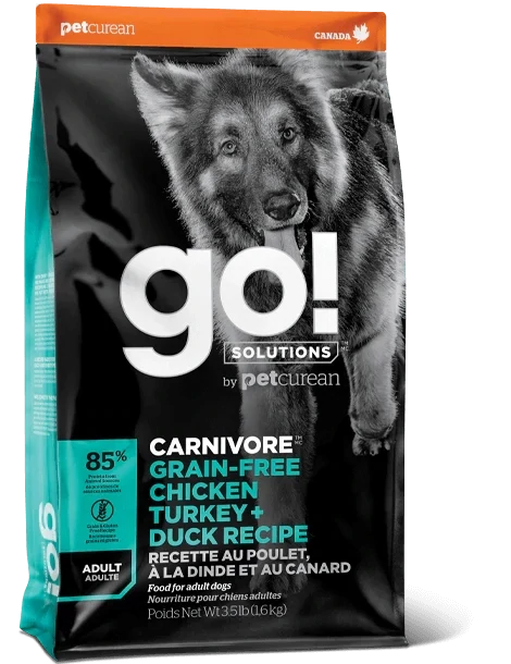 Petcurean Go! Solutions Dog Carnivore LID GF Chicken Turkey Duck Recipe 3.5#