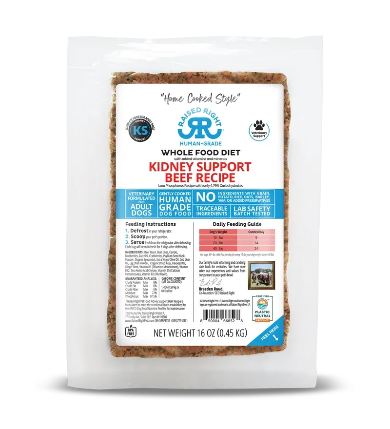 Raised Right Kidney Support Beef Adult Dog Recipe 16oz