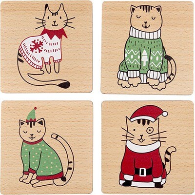 Pearhead Holiday Cat Coasters Set/4