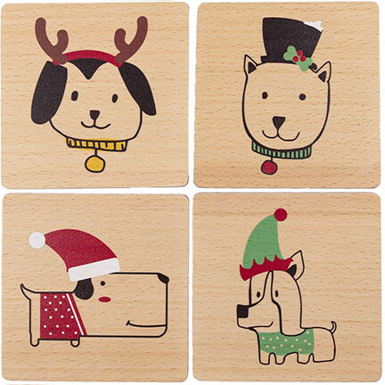Pearhead Holiday Dog Coasters Set/4
