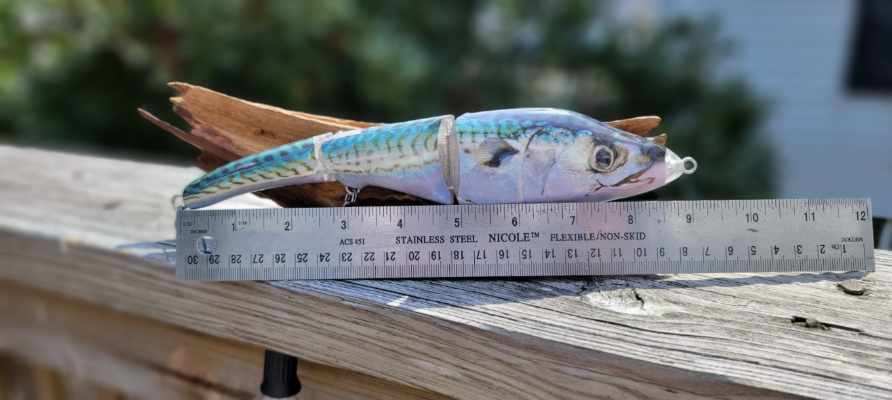 Mackerel Large Jointed Swim Bait, 9 in, 4.5 oz slow sink.