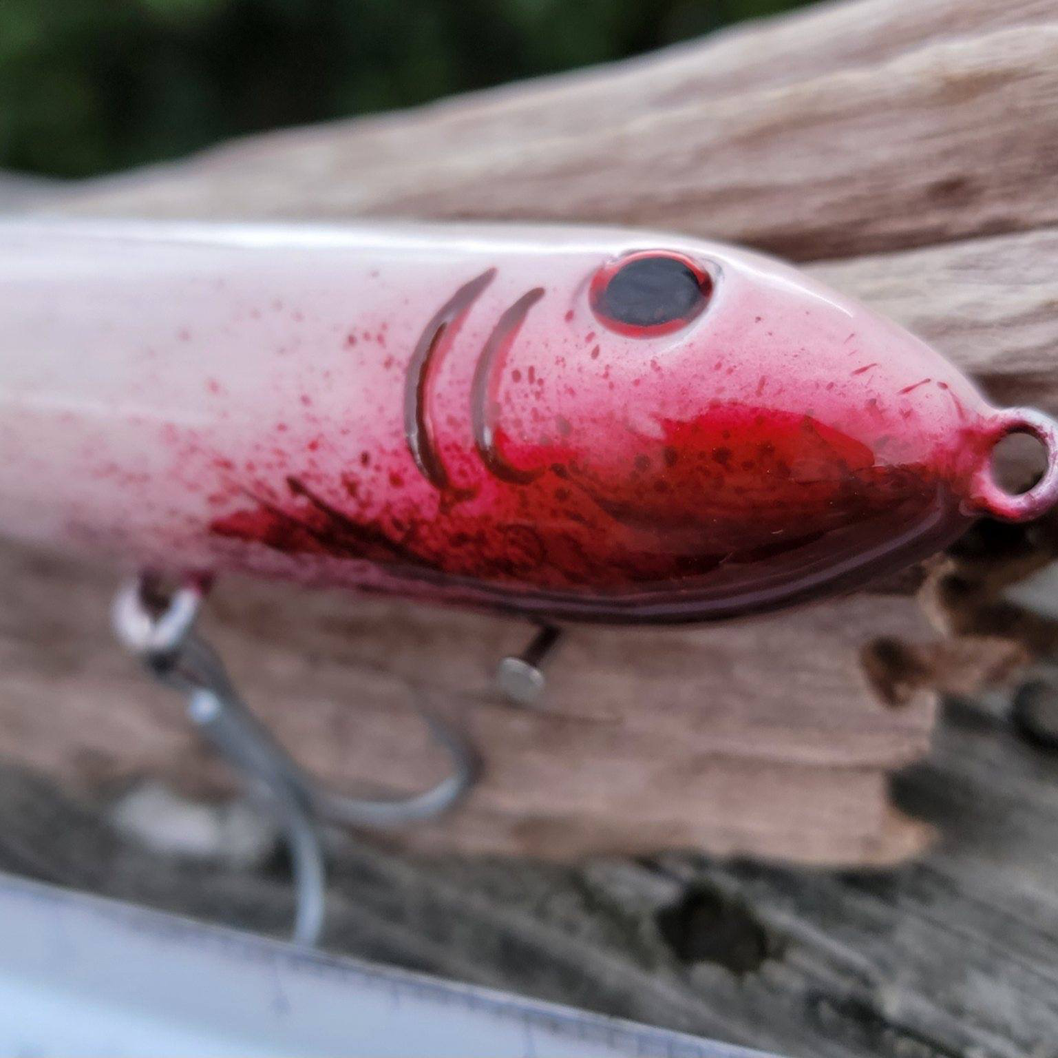 LewDog Custom Top Water Spook Stick Bait Painted By Hand. Blood Splatter Model.