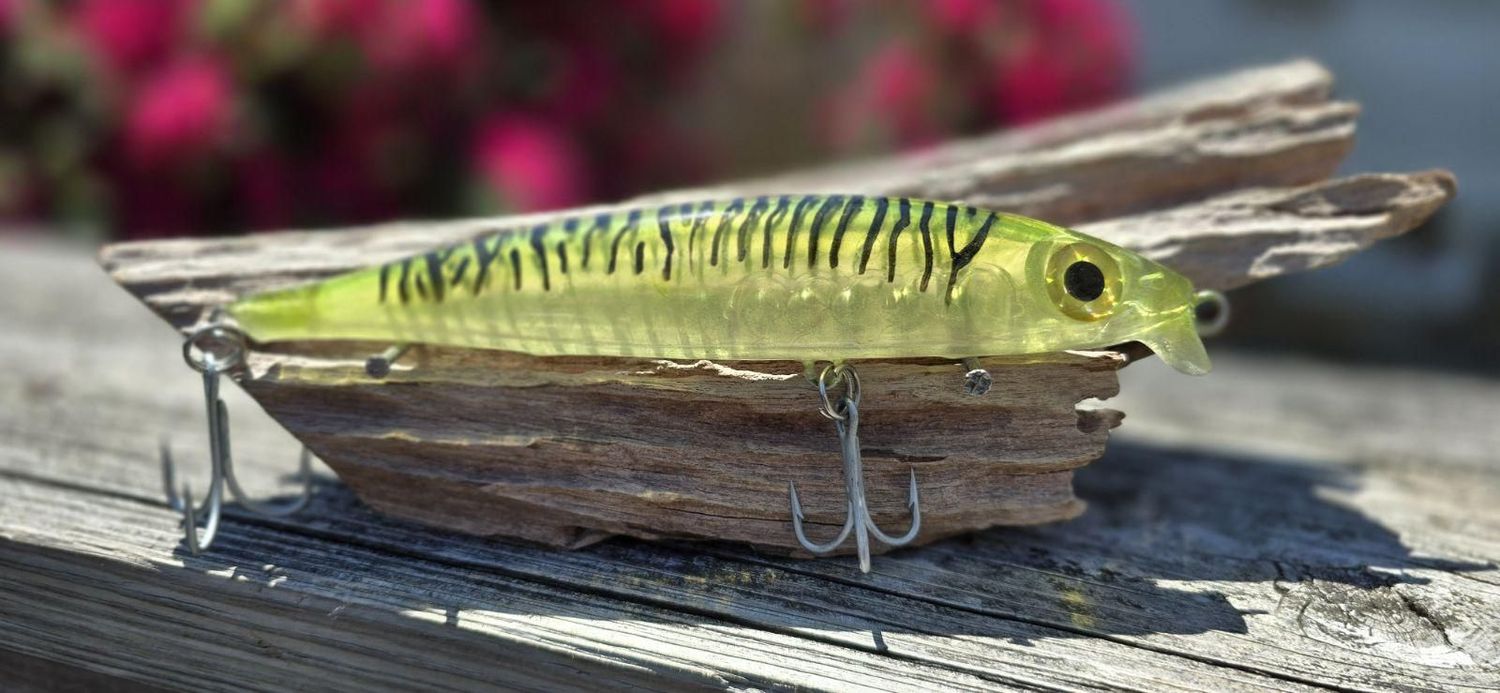 Custom Hand Painted Poison Green Mackerel, 6.75 in, 1.6 oz.