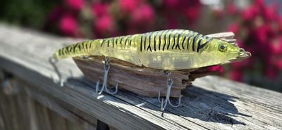 Custom Hand Painted Poison Green Mackerel, 9 in, 4.5 oz slow sink.