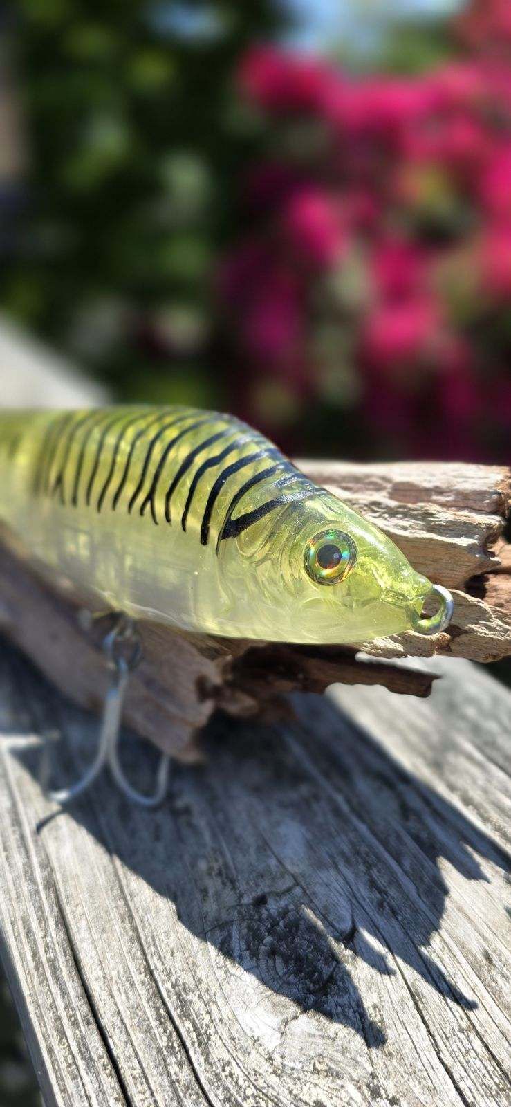Custom Hand Painted Poison Green Mackerel, 9 in, 4.5 oz slow sink.