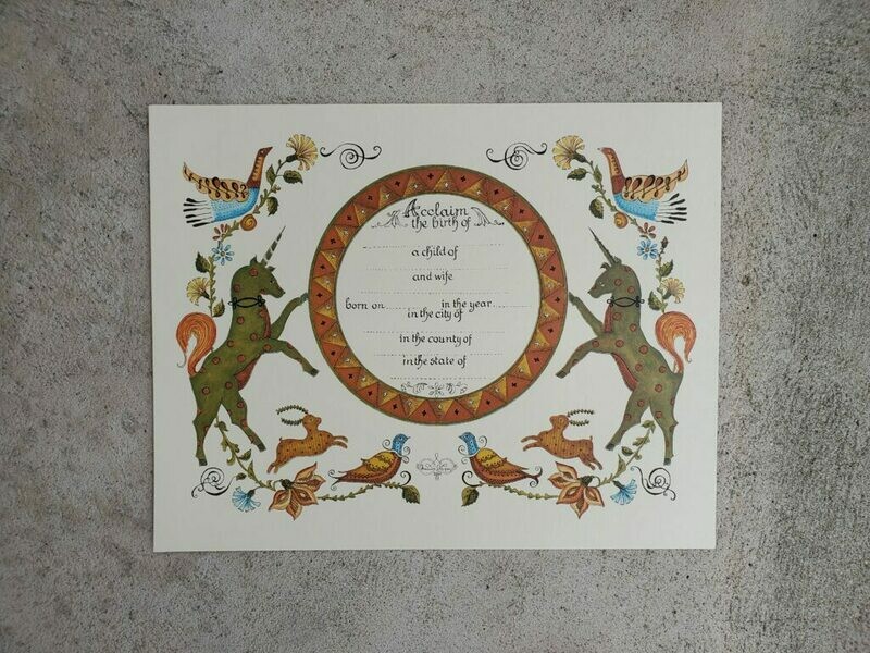 Birth Fraktur Unicorn