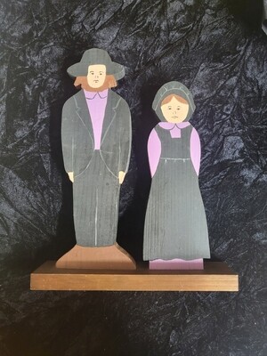 Handmade Wooden Amish couple decorative stand