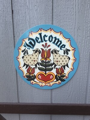 Hand painted Ivan Hoyt Welcome hex sign