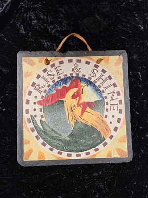 Country rooster design on slate