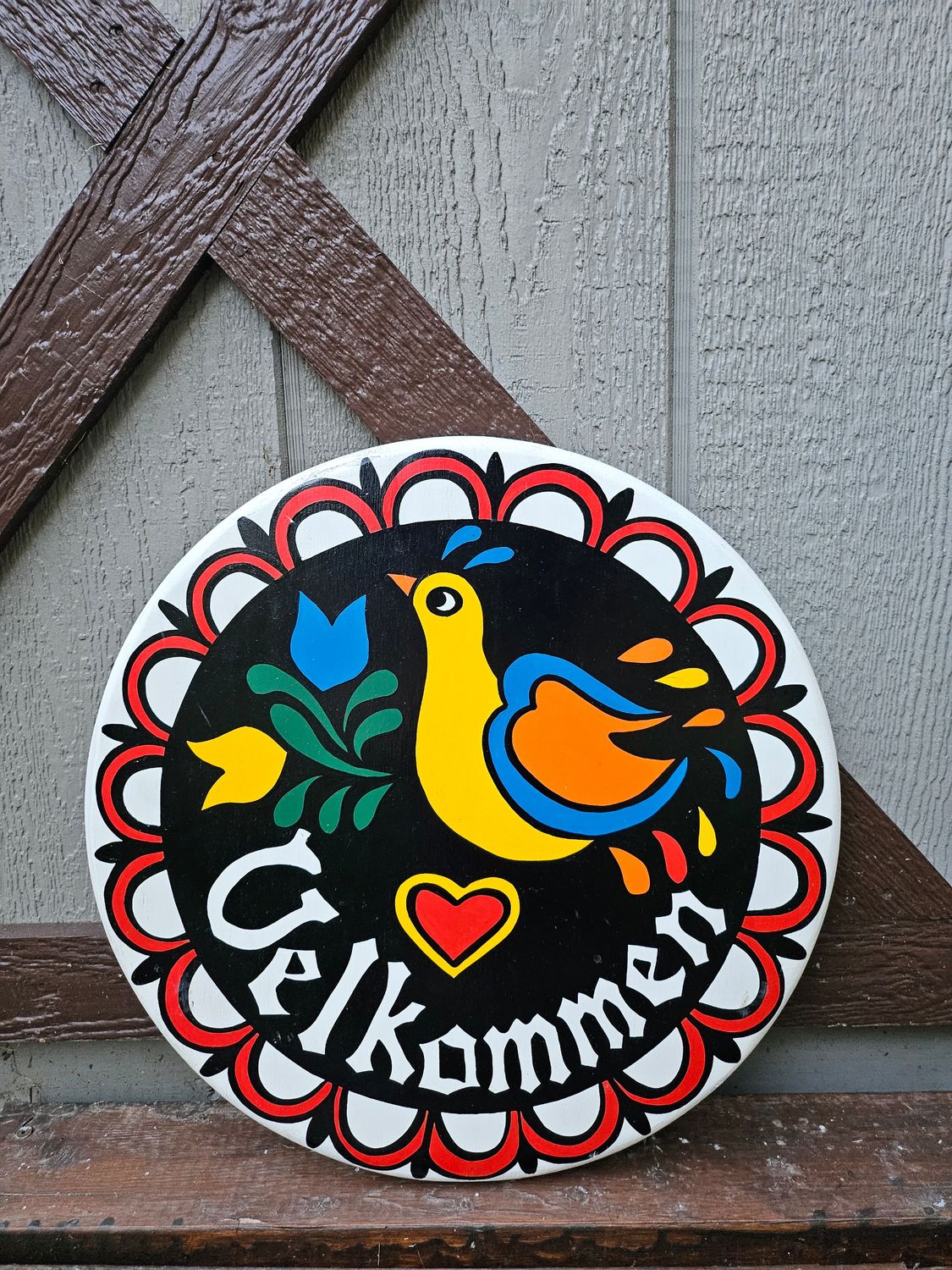 Handpainted Velkommen Distelfink hex sign