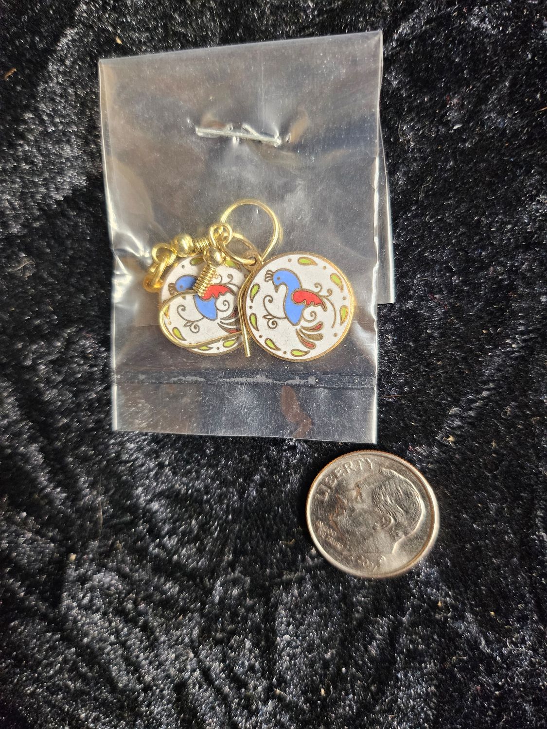 Vintage light blue enamel Distelfink earnings (gold metal color)
