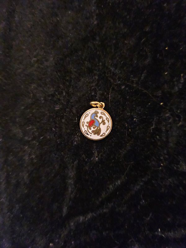 Vintage light blue enamel Distelfink pendent (gold metal color)