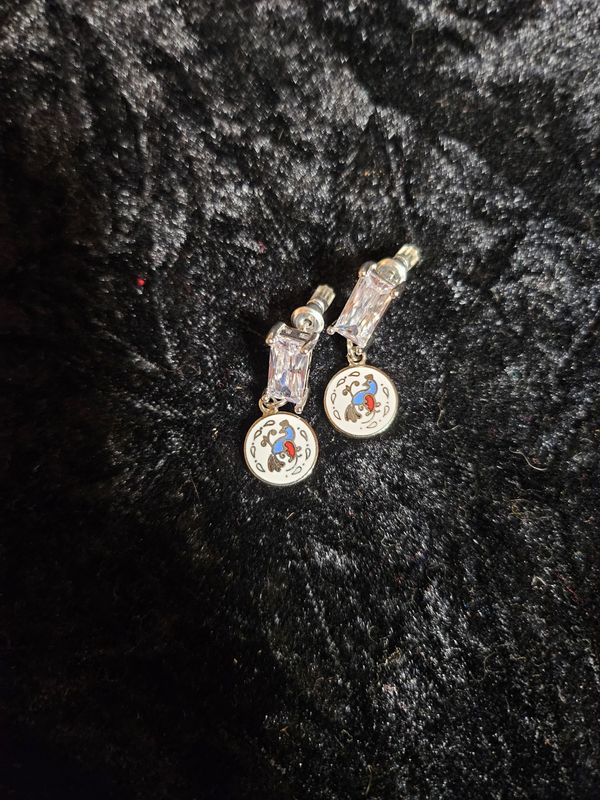 Vintage Distelfink enamel and Cubic Zirconia earrings