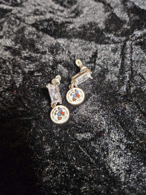 Vintage Distelfink enamel and Cubic Zirconia earrings