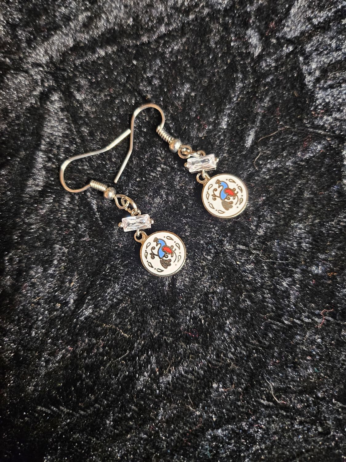 Vintage Distelfink enamel and Cubic Zirconia earrings