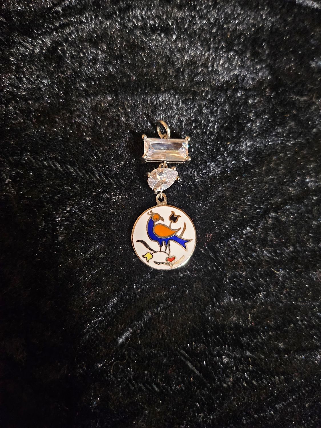 Vintage Distelfink enamel and Cubic Zirconia pendant 