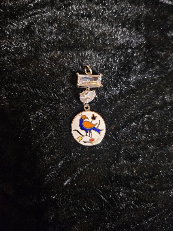 Vintage Distelfink enamel and Cubic Zirconia pendant 